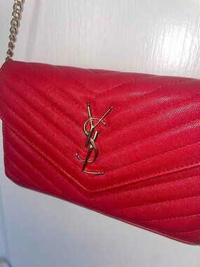 Saint Laurent (YSL) Monogram Envelope Chain Wallet/Crossbody Bag – Red Chevron Q